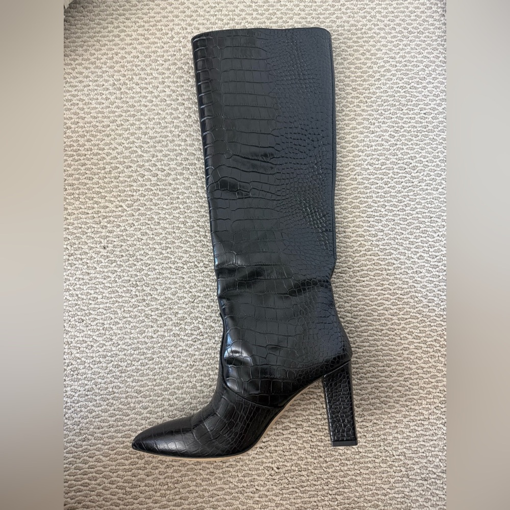 Chic Black Croc-Embossed Over the Knee Boots
